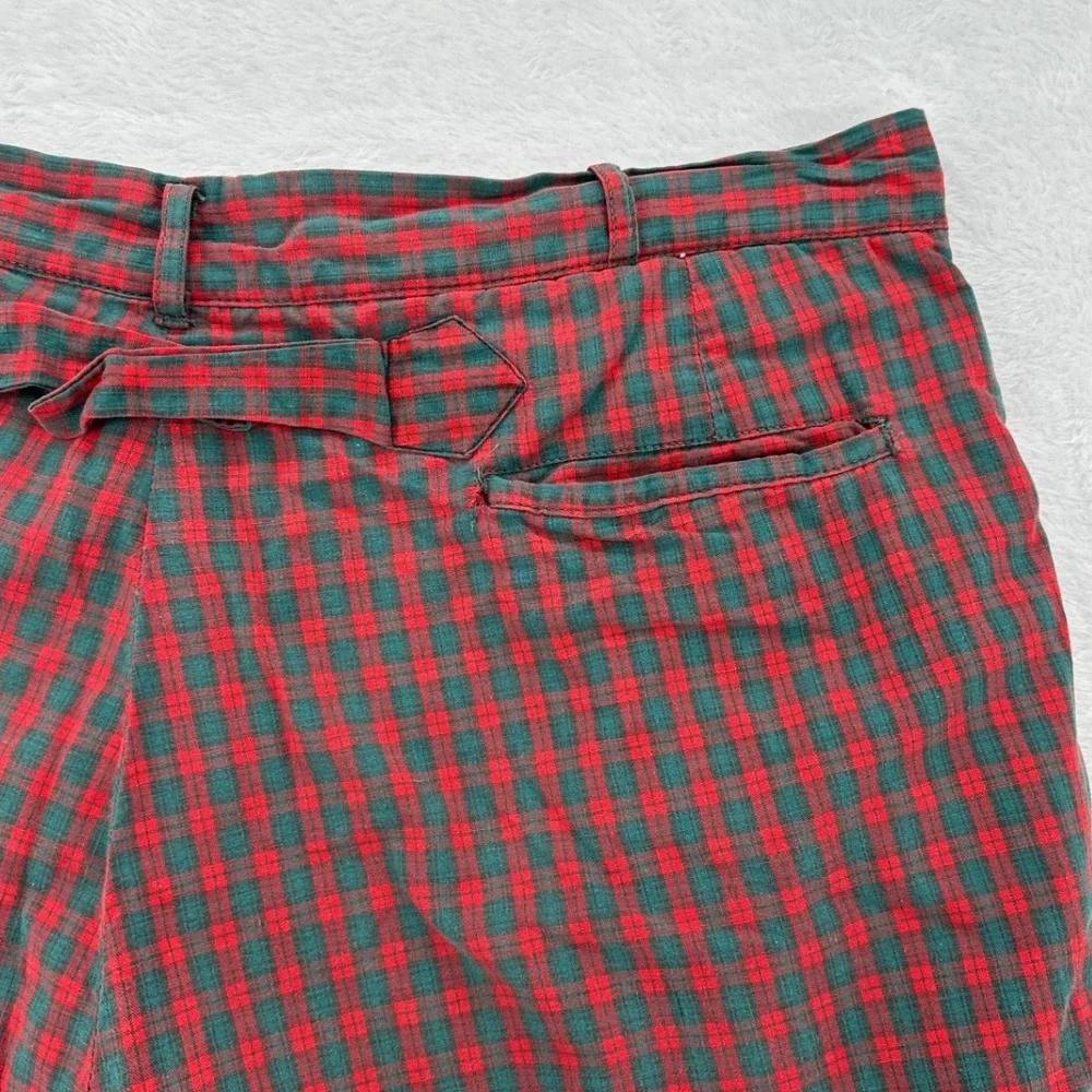Vintage Red Green Plaid Cinch Back Shorts Men SZ 37 Flat Front Preppy Streetwear